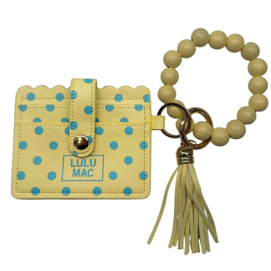 Girlie Girl Originals - LM-PD-7311 Beaded Wristlet ID Wallet Yellow/Blue Dot