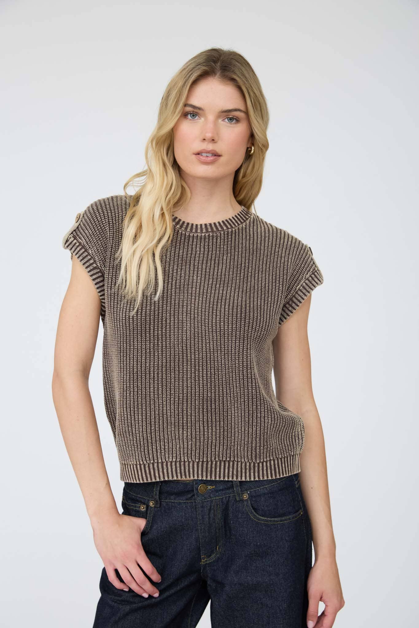 Brown  washed sweater vest
