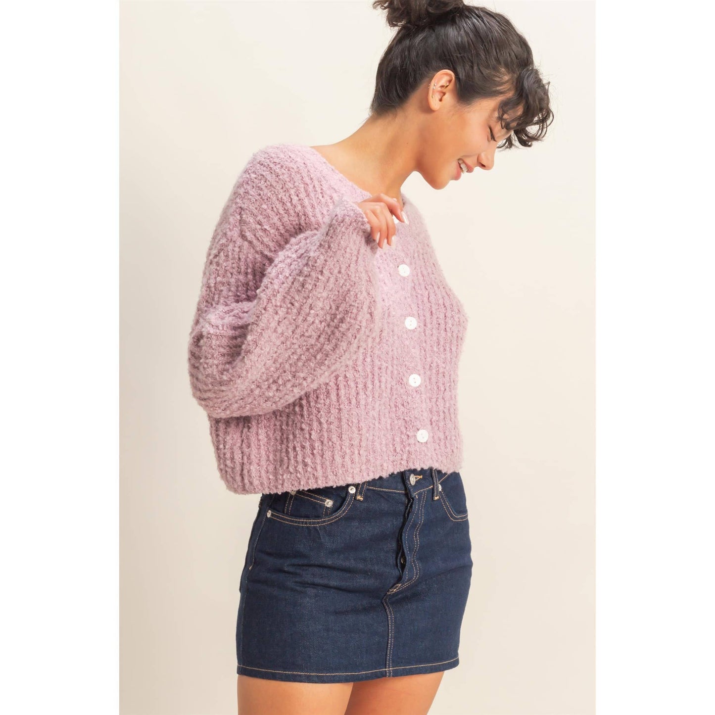 Fluffy Knit Button-Up Cardigan Sweater
