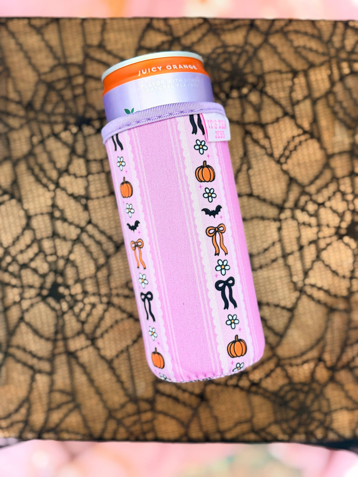It's Tex Jess - Slim Can Sleeve-Cute Pumpkin Stripe
