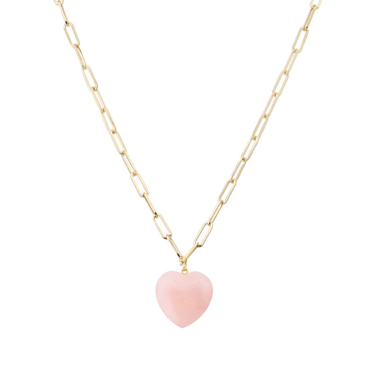 What's Hot - Gold Chain with Pink Natural Stone Heart 16"-18" Necklace
