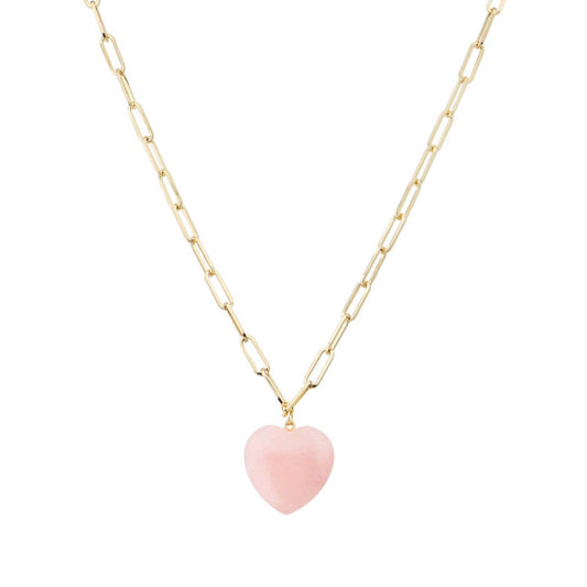 What's Hot - Gold Chain with Pink Natural Stone Heart 16"-18" Necklace