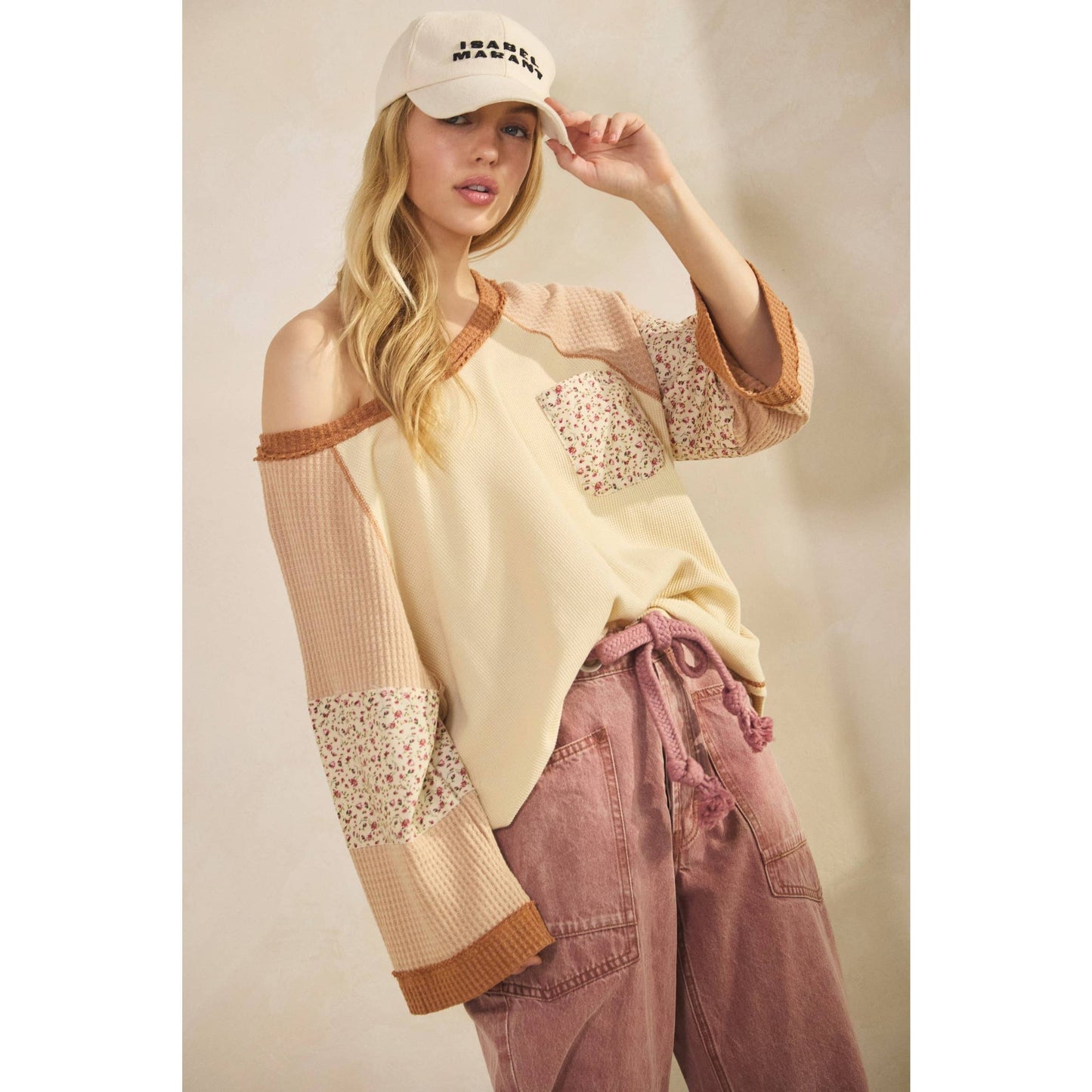 BLOSSOM PATCHWORK WAFFLE TOP (ST7886)