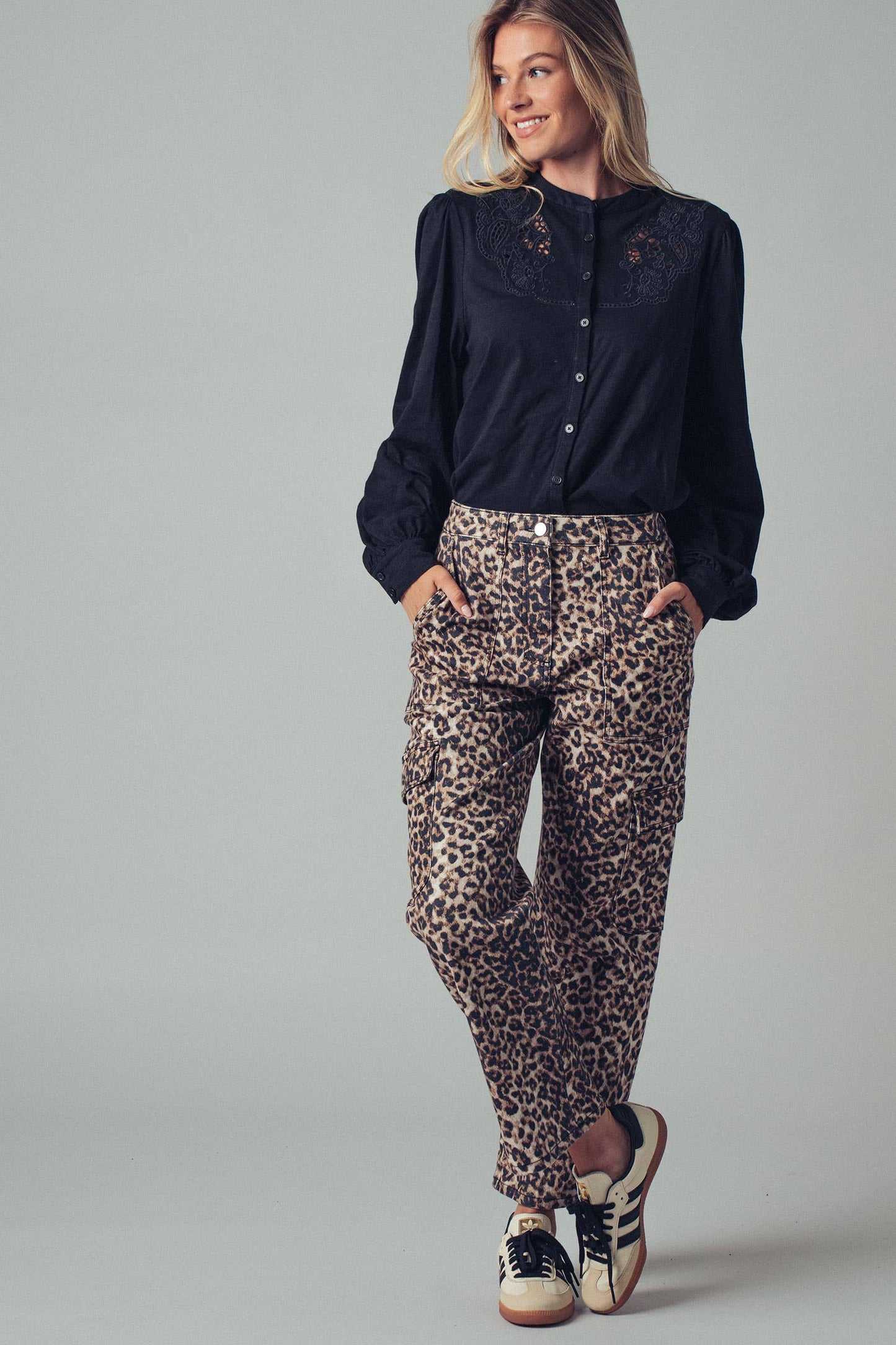 Leopard Print Cropped Cargo Pants