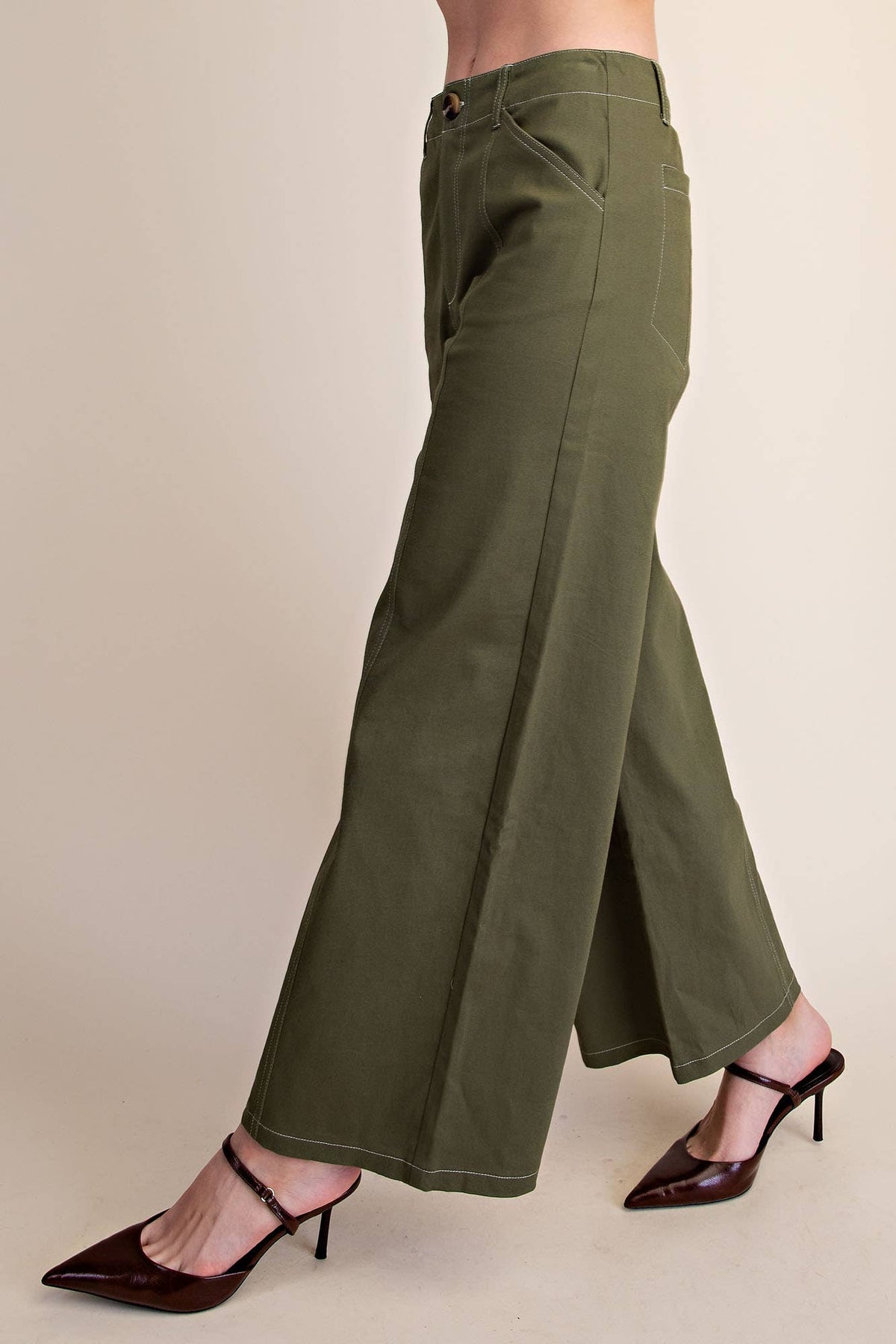 Glam - High Rise Stitch Seamed Stretch Wide Leg Pants
