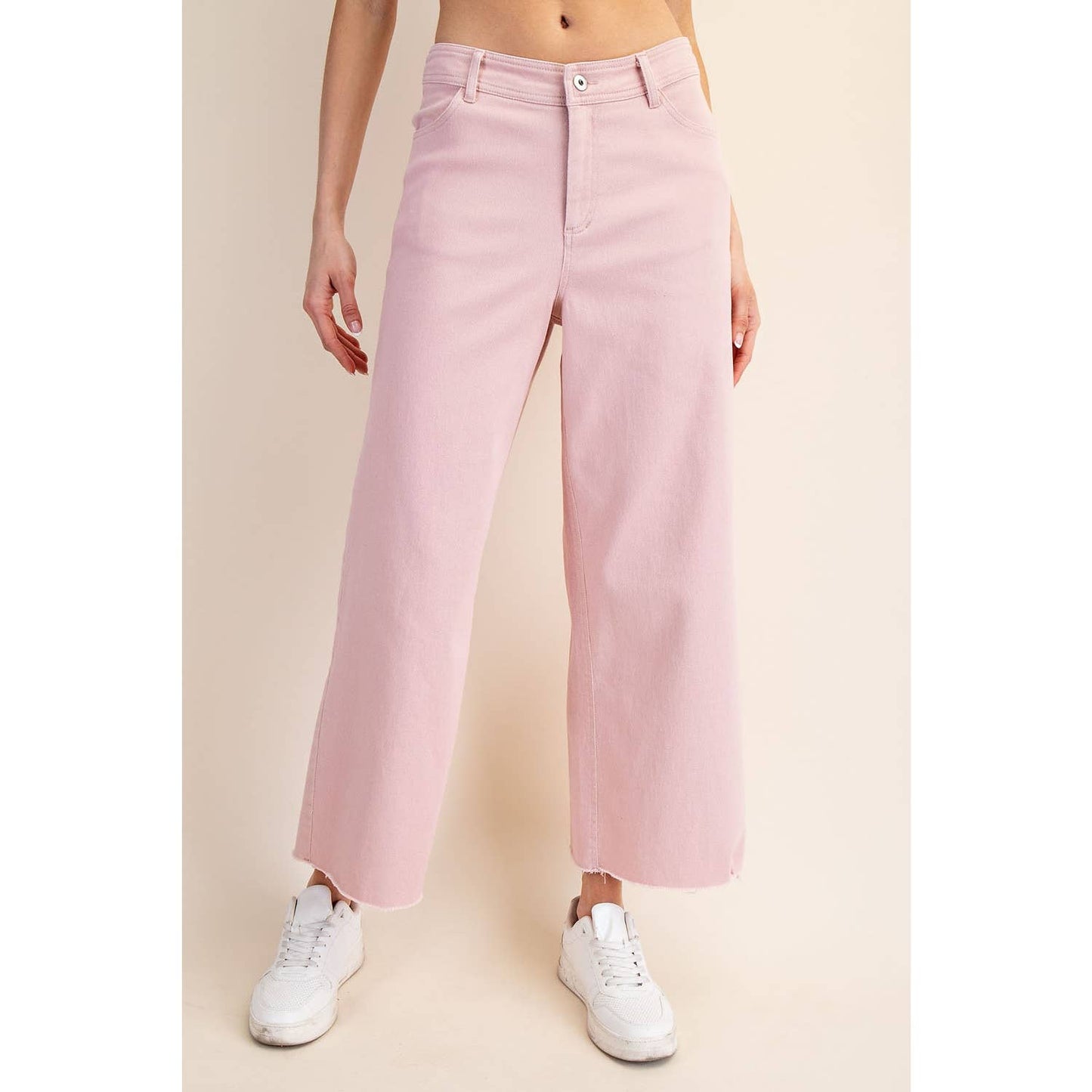 COTTON TWILL WIDE LEG ANKLE PANT