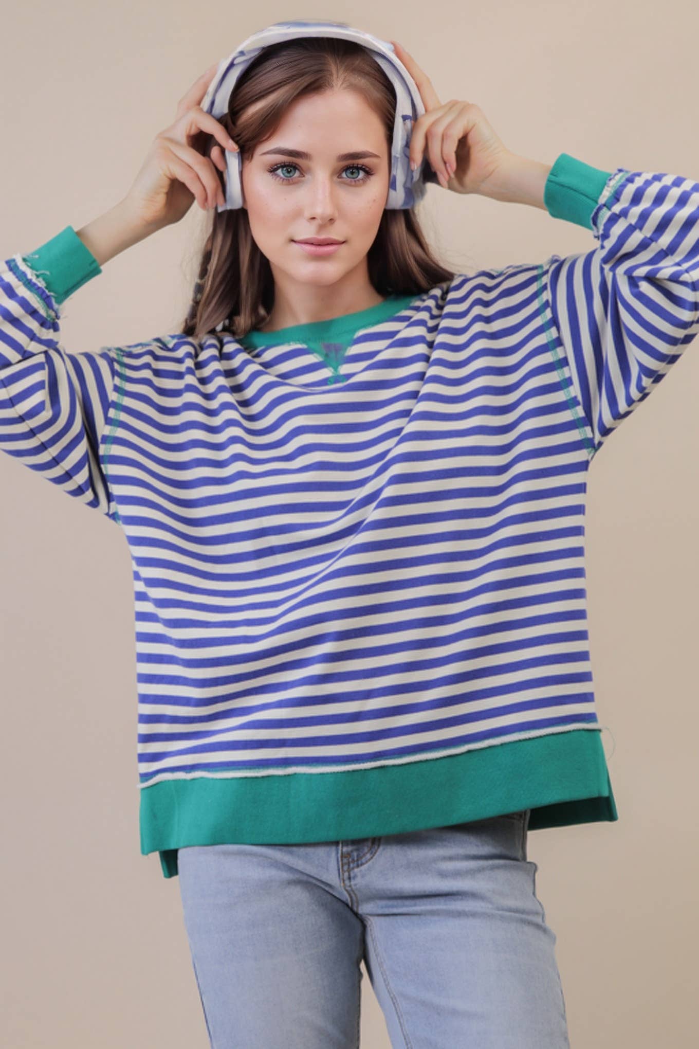 NT11927-Stripe Comfy Casual Oversized Knit Top