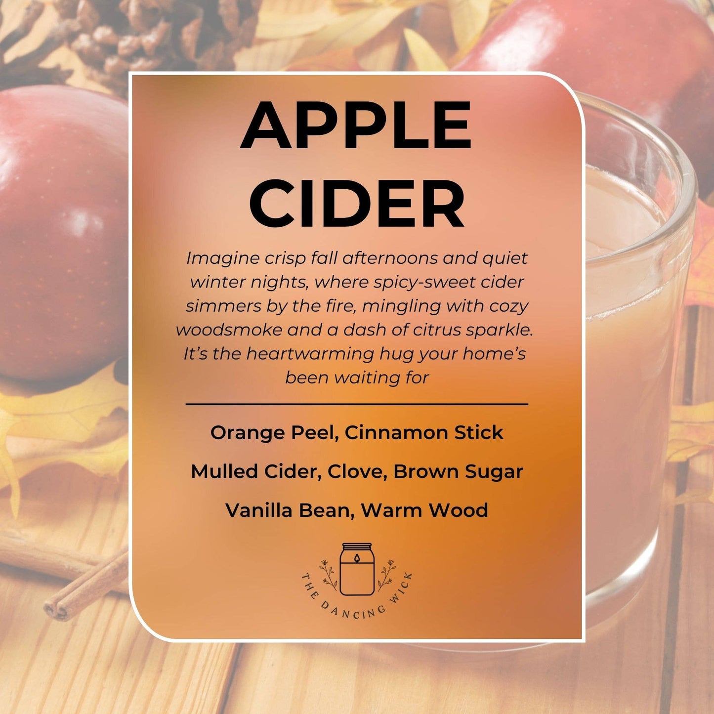 THE DANCING WICK CANDLES - Apple Cider Fall Soy Candle | 4 & 9 oz Amber Jar,  Wholesale