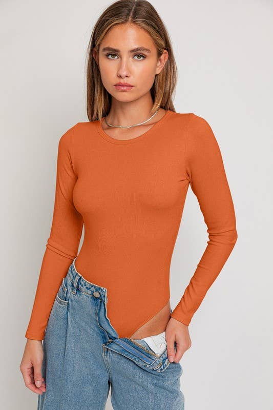 LONG SLEEVE ROUND NECK RIBBED BODYSUIT