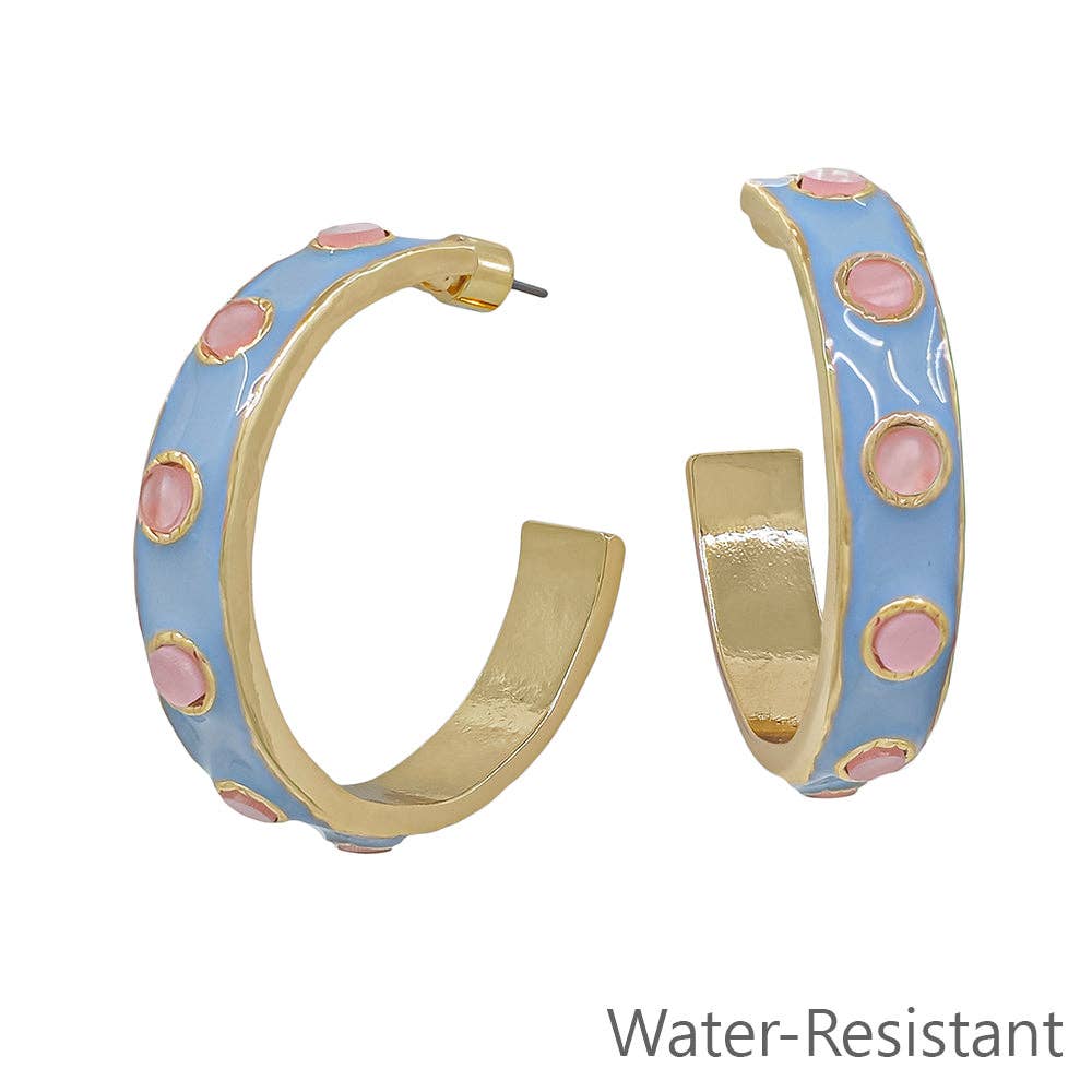 What's Hot - Light Blue Color Coated with Blush Pink Accents 2" Hoop Earring