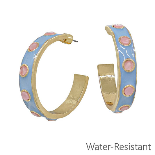 What's Hot - Light Blue Color Coated with Blush Pink Accents 2" Hoop Earring