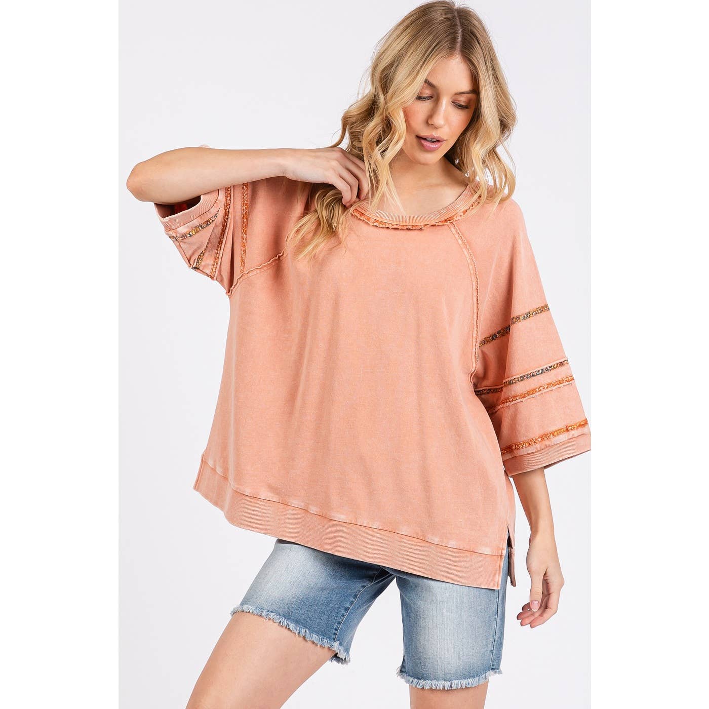 CONTRAST TRIM MINERAL WASH FRENCH TERRY TOP