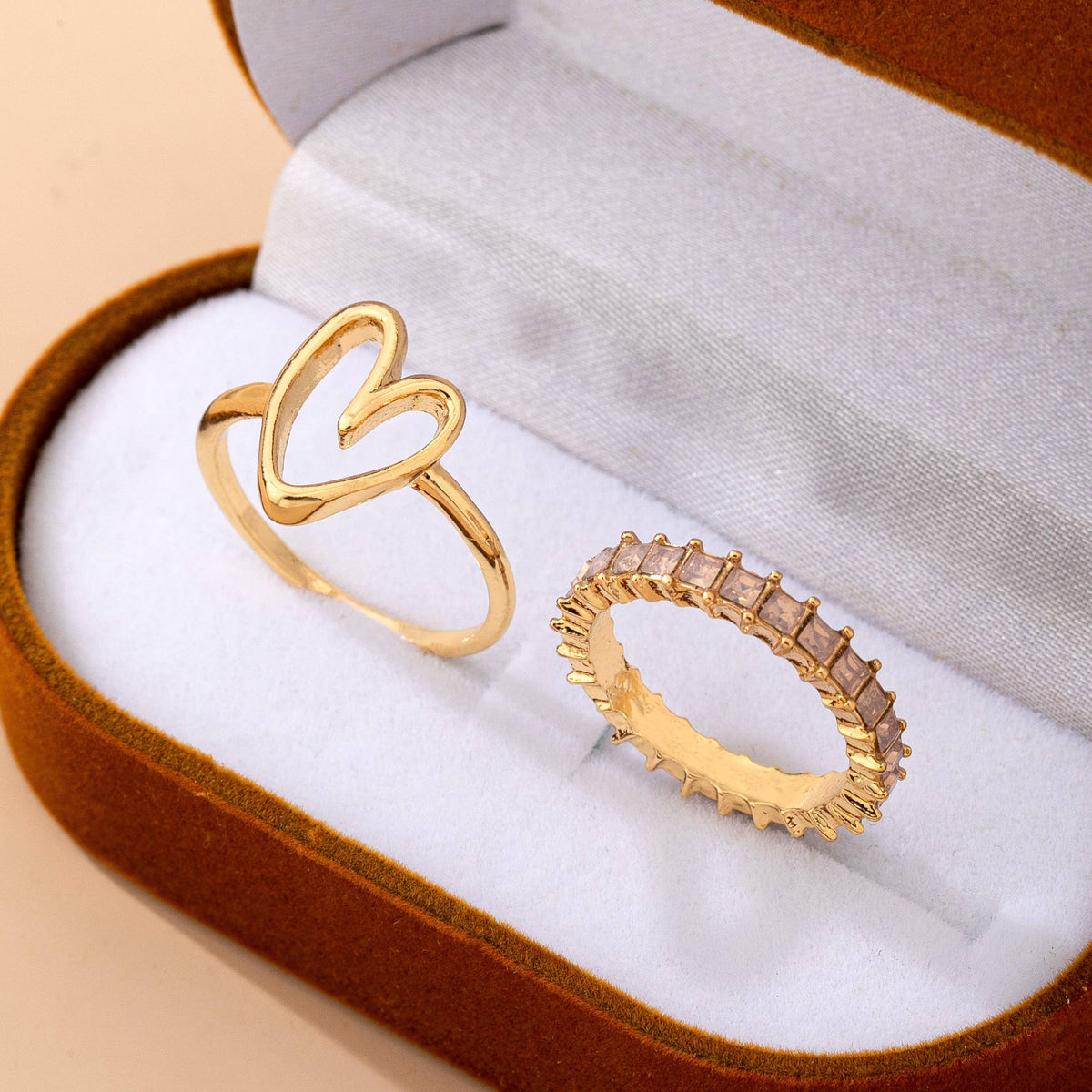 JOSSLYN by wall to wall - Baguette Crystal Heart Open Ring | 80R245
