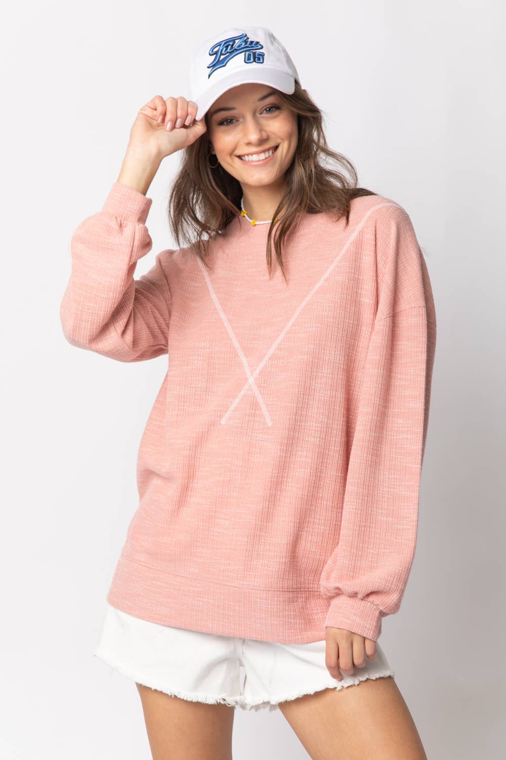 VERY J - NT10897-Ribbed Knit V Stitch Top