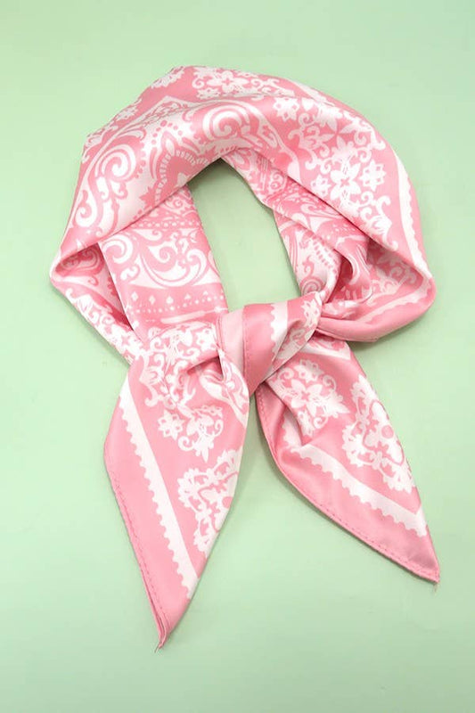 JOSSLYN by wall to wall - PAISLEY PINK SILKY FEEL BANDANA SCARF | 40SC629