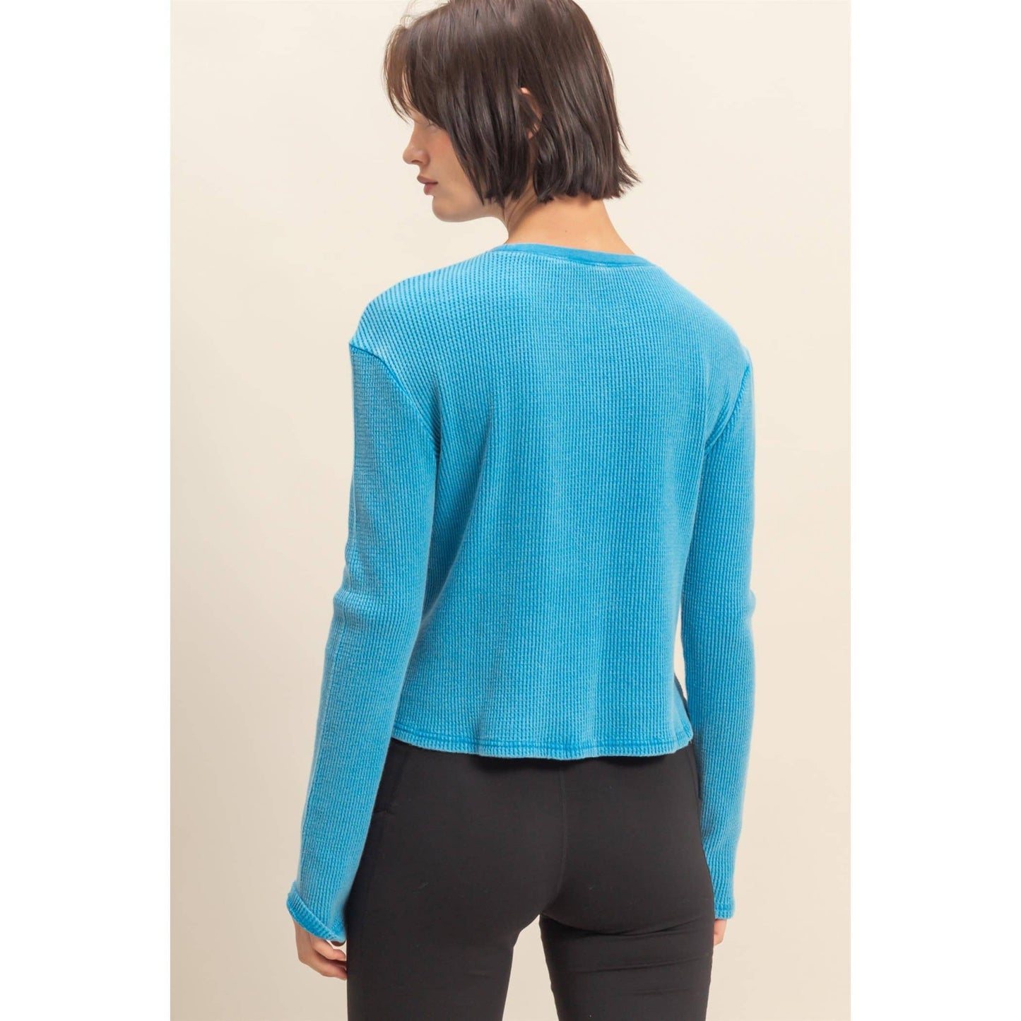 Mineral Wash Waffle Knit Long Sleeve Top