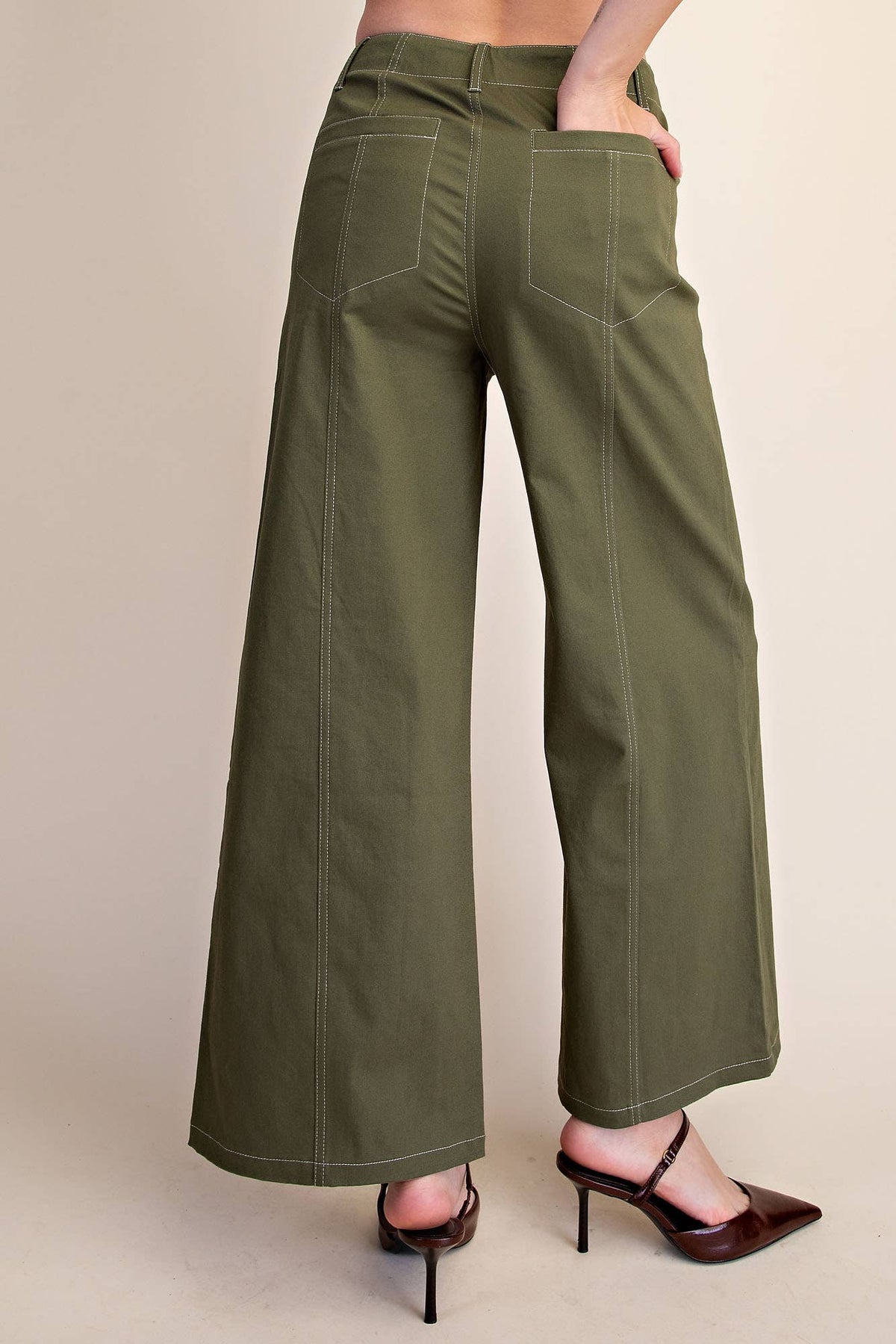 Glam - High Rise Stitch Seamed Stretch Wide Leg Pants