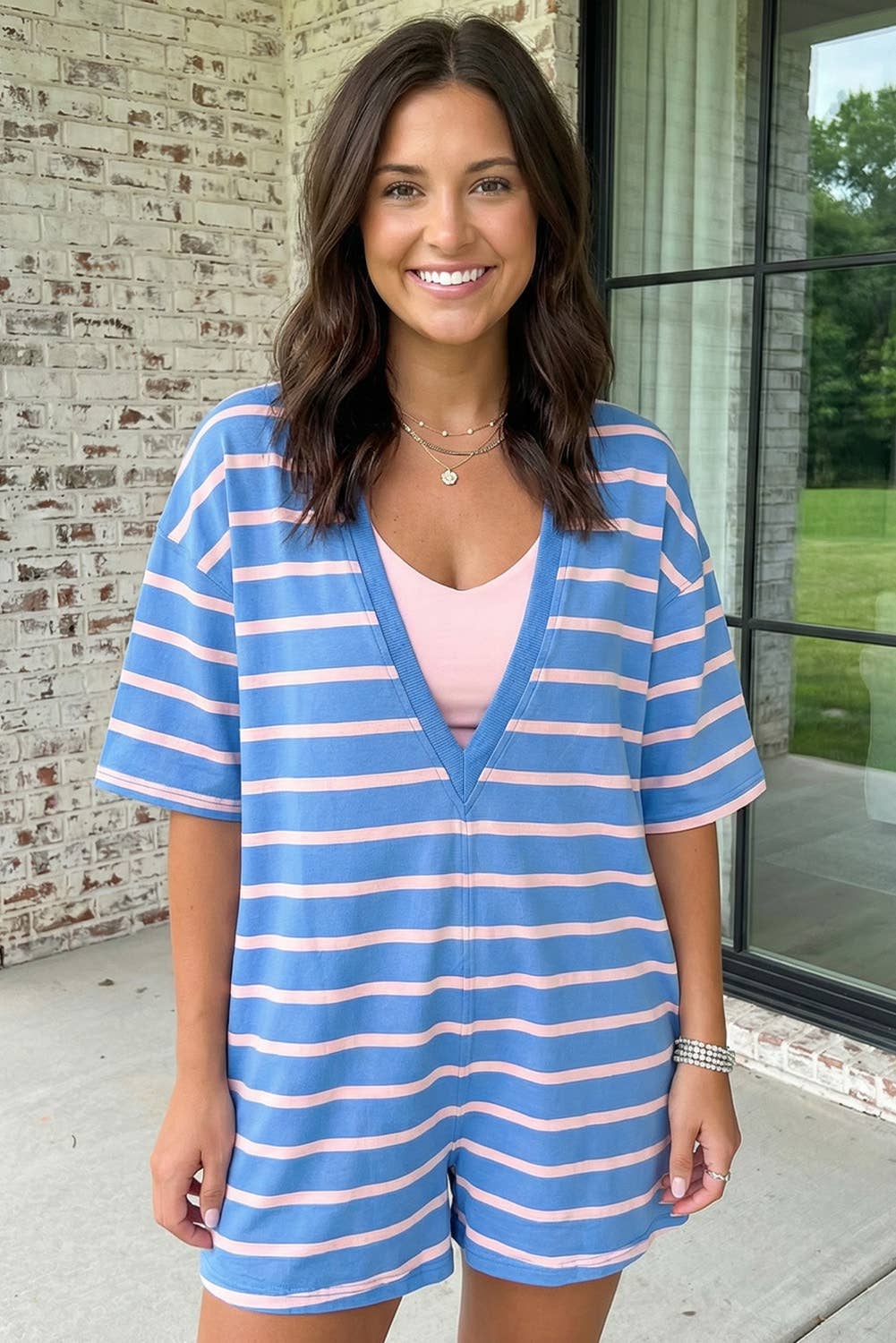 Stripe VNeck Loose Fit Romper