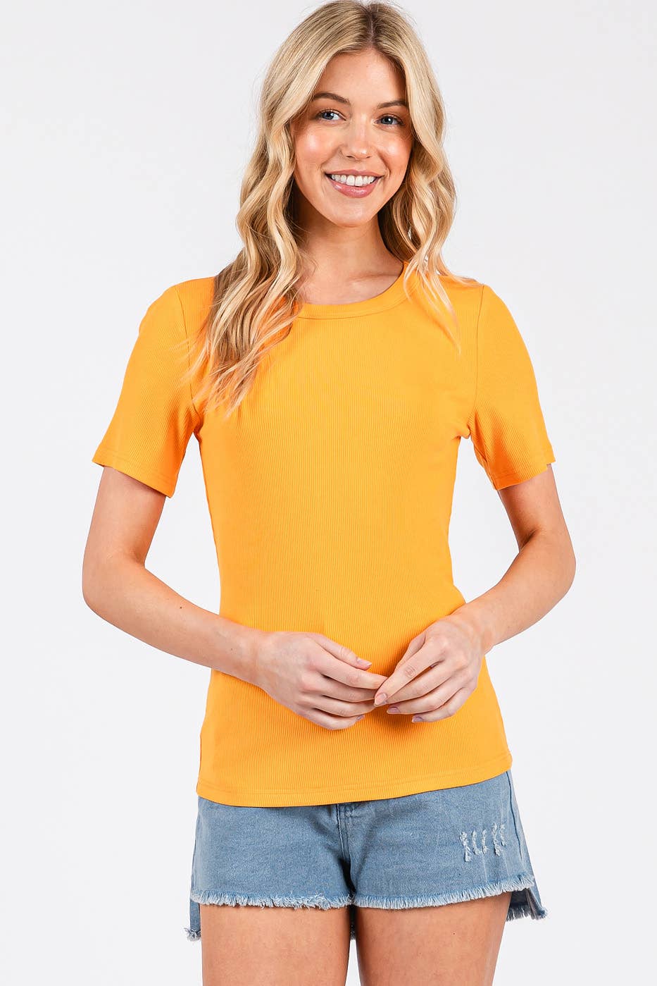 RIBBED ROUND NECK SHORT SLEEVE BASIC CLASSIC TEE