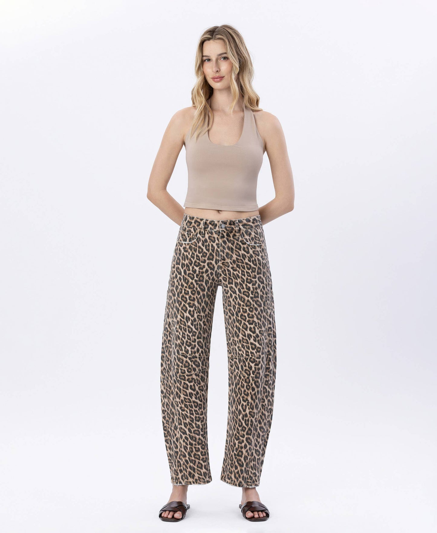 VERVET by FLYING MONKEY - HIGH RISE LEOPARD PRINT BARREL JEANS V3697LPD