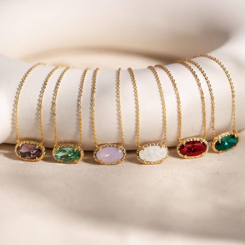 JOSSLYN by wall to wall - OVAL GEMSTONE CHARM PENDANT NECKLACE | 40NK9661