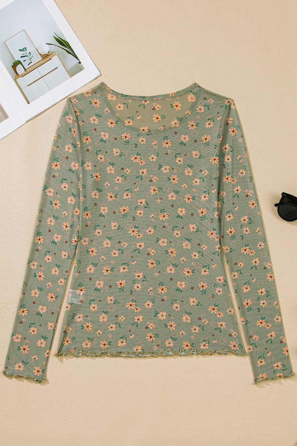 66DISCO - Western Vintage Floral Southern Style Mesh Long Sleeve Top