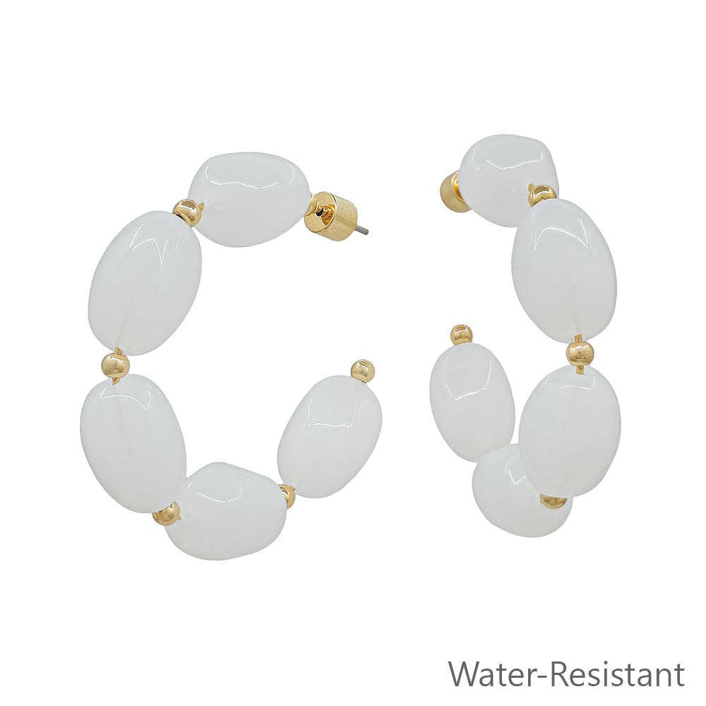 What's Hot - Water Resistant White Oval Acrylic 2" Hoop Earring