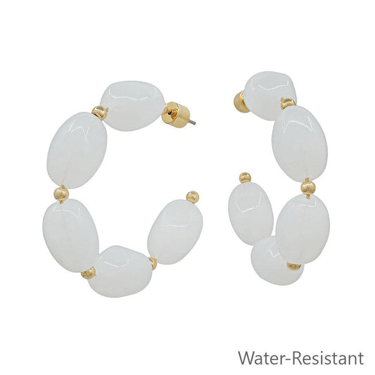 What's Hot - Water Resistant White Oval Acrylic 2" Hoop Earring