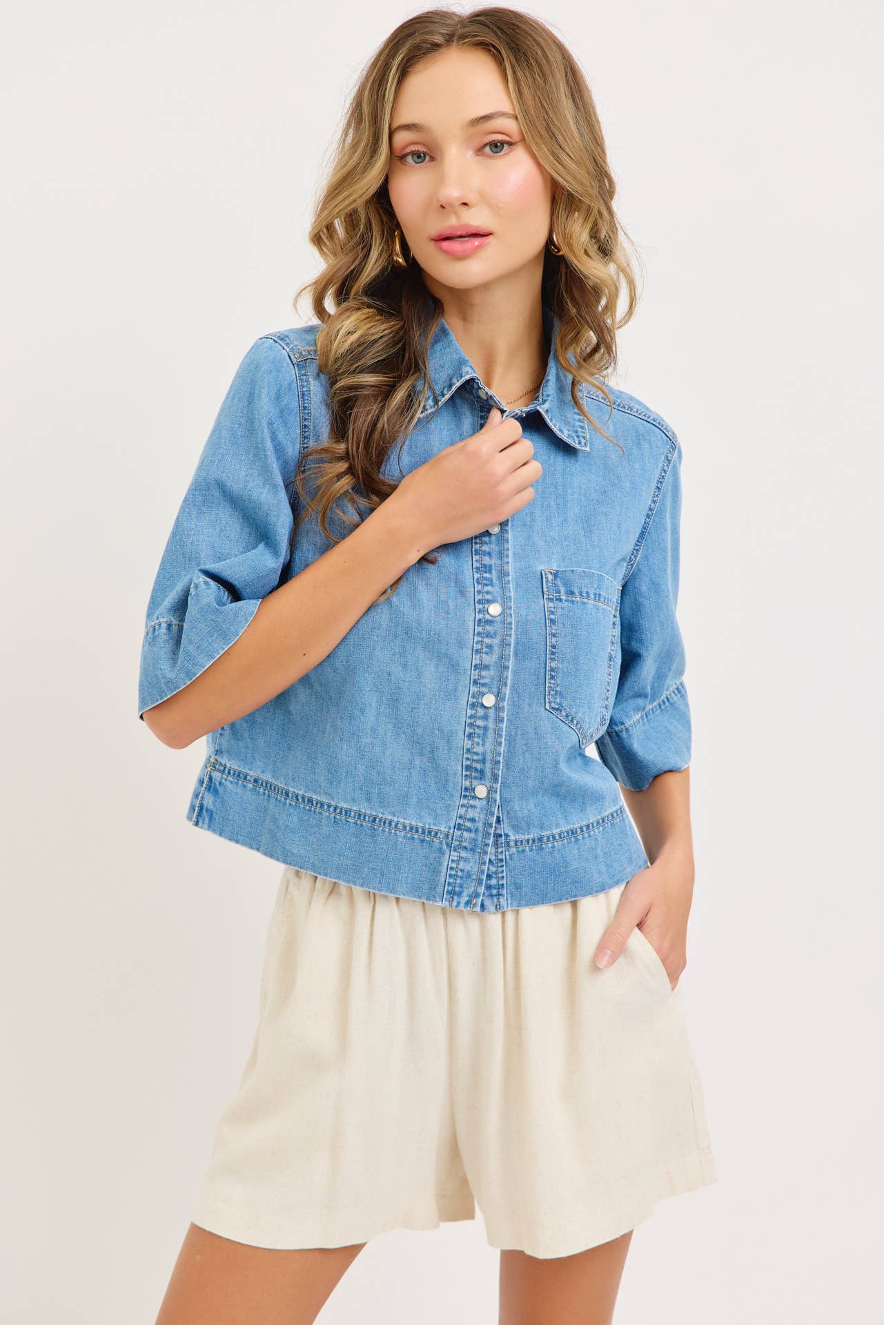Sweet Lovely by Jen - CASUAL EVERYDAY EFFORTLESS DENIM BUTTON DOWN SHIRT