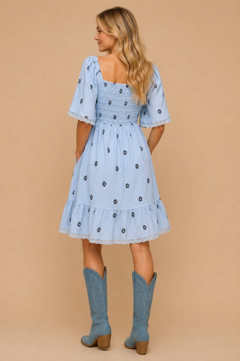 Gauze  Embroidered Dress
