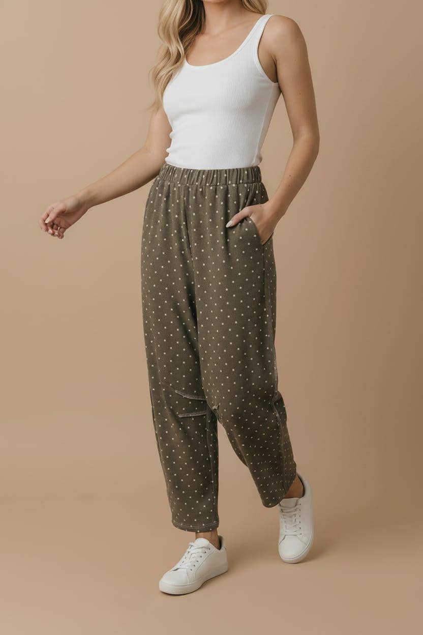 Haptics - Elastic Waist Polka Dot Barrel Pants