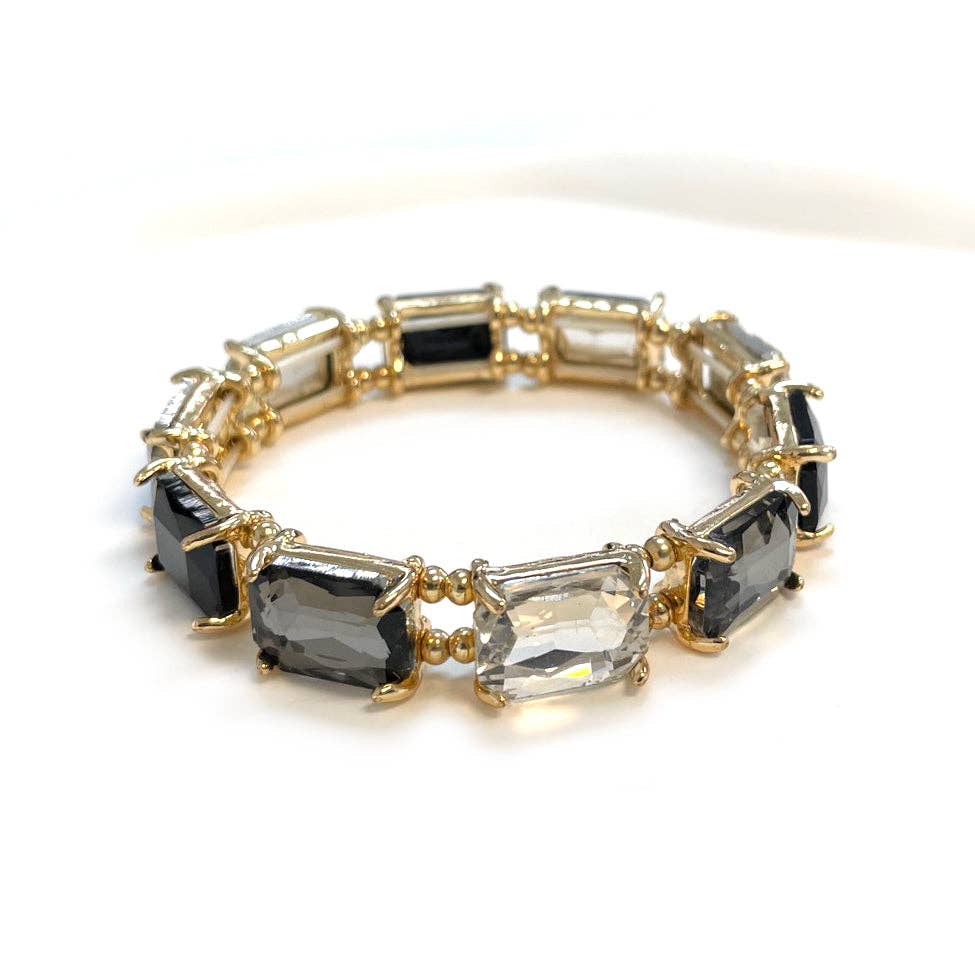 What's Hot - Black Multi Rectangle Crystal Stretch Bracelet