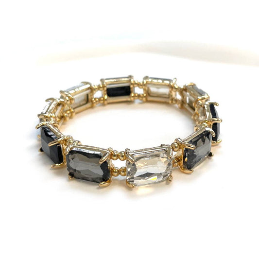 What's Hot - Black Multi Rectangle Crystal Stretch Bracelet