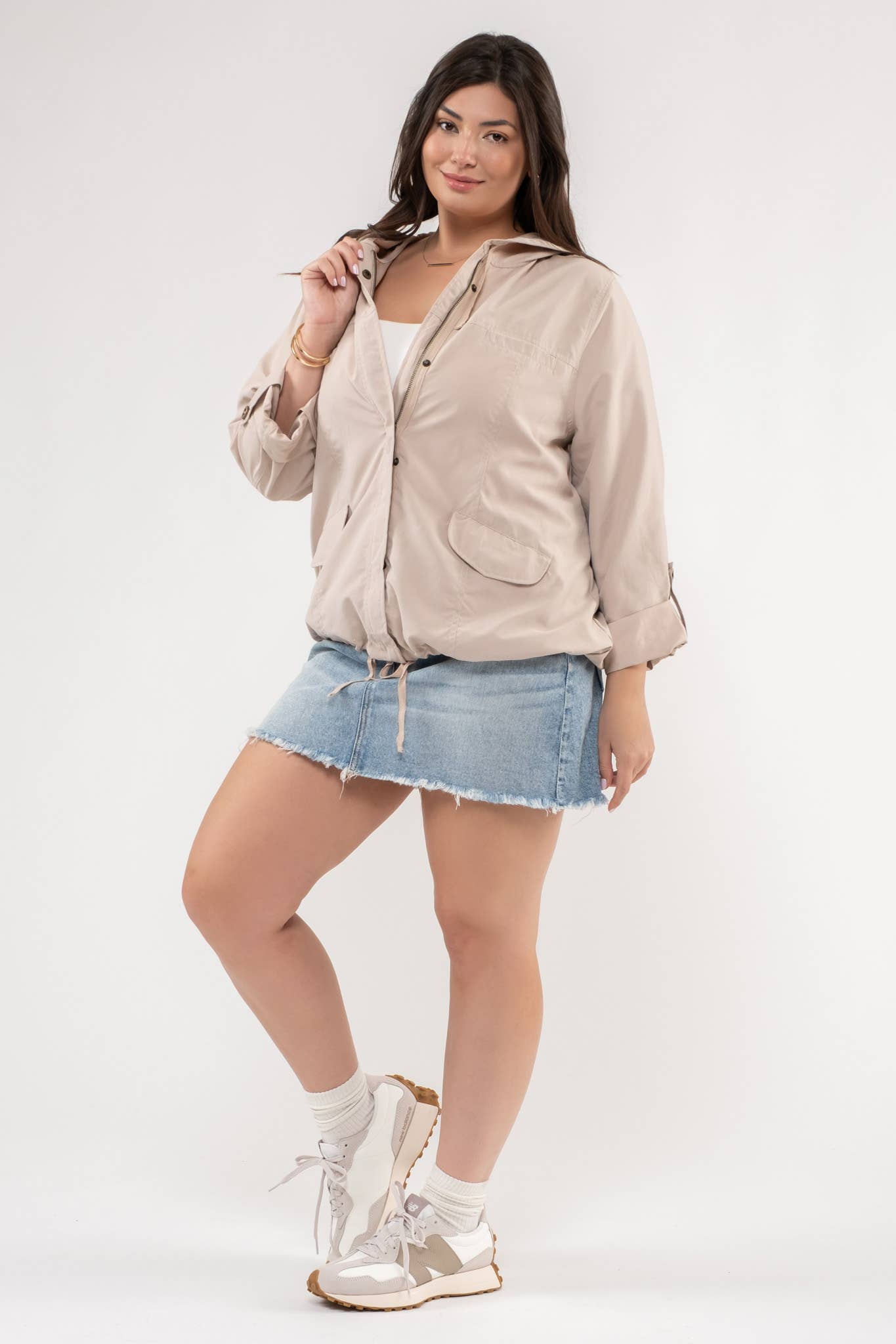 PLUS SNAP BUTTON ZIP UP HOODED JACKET