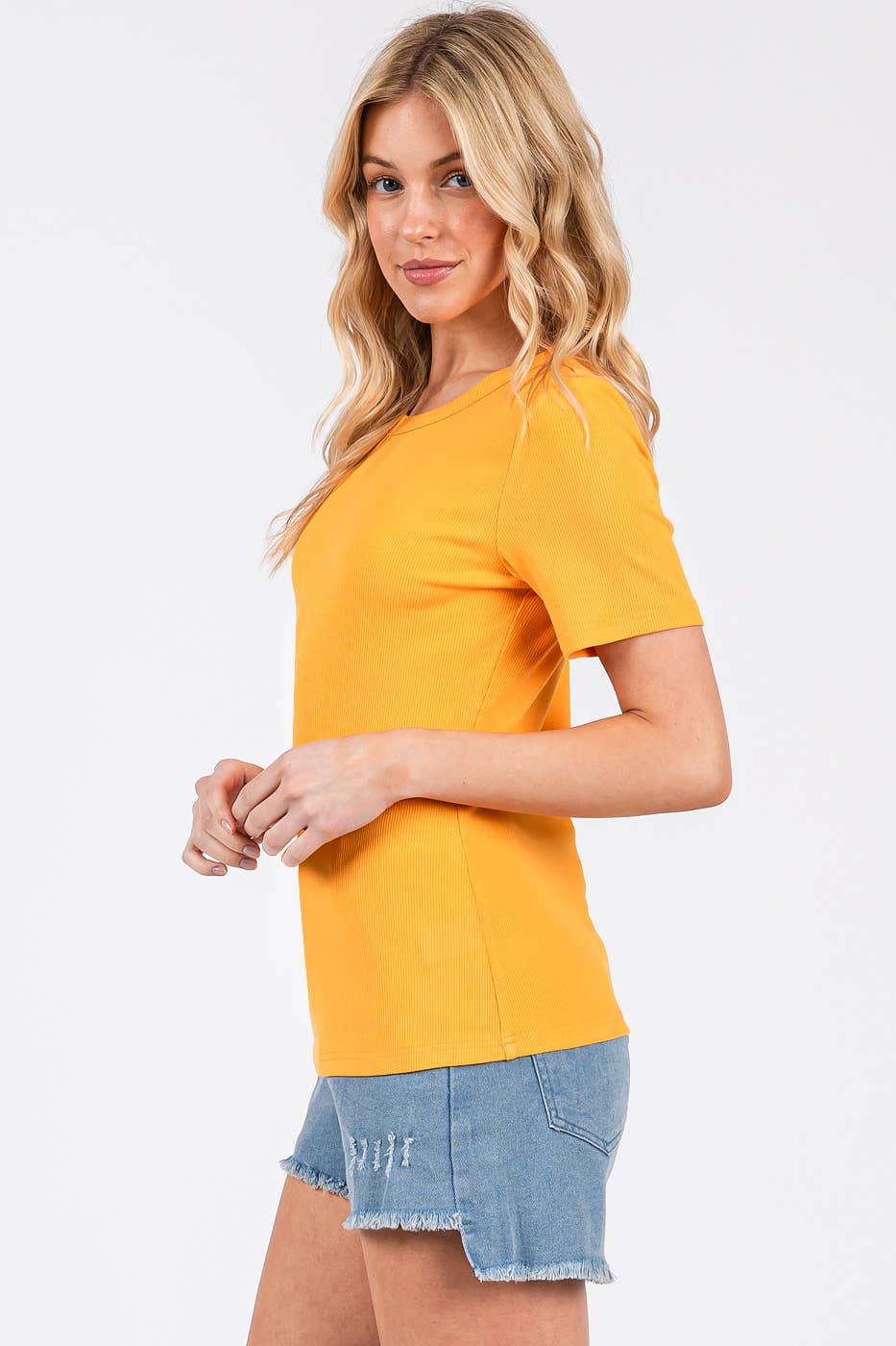 RIBBED ROUND NECK SHORT SLEEVE BASIC CLASSIC TEE