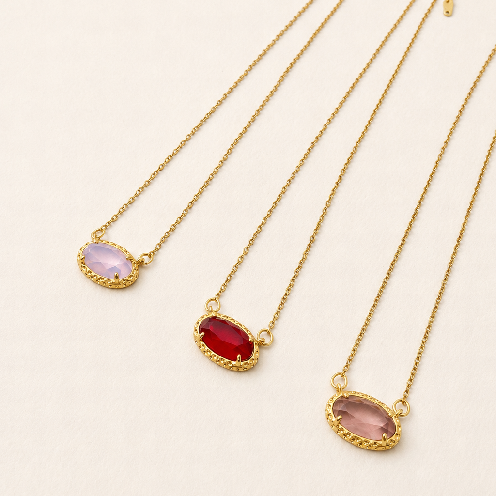 JOSSLYN by wall to wall - OVAL GEMSTONE CHARM PENDANT NECKLACE | 40NK9661