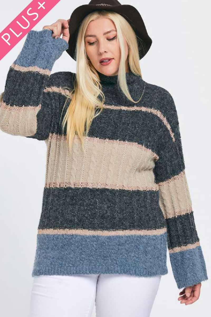 PLUS COLOR BLOCK MOCK NECK LONG SLEEVE SWEATER