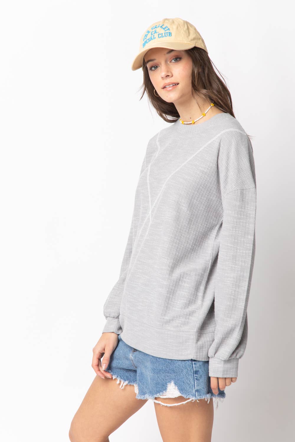 VERY J - NT10897-Ribbed Knit V Stitch Top