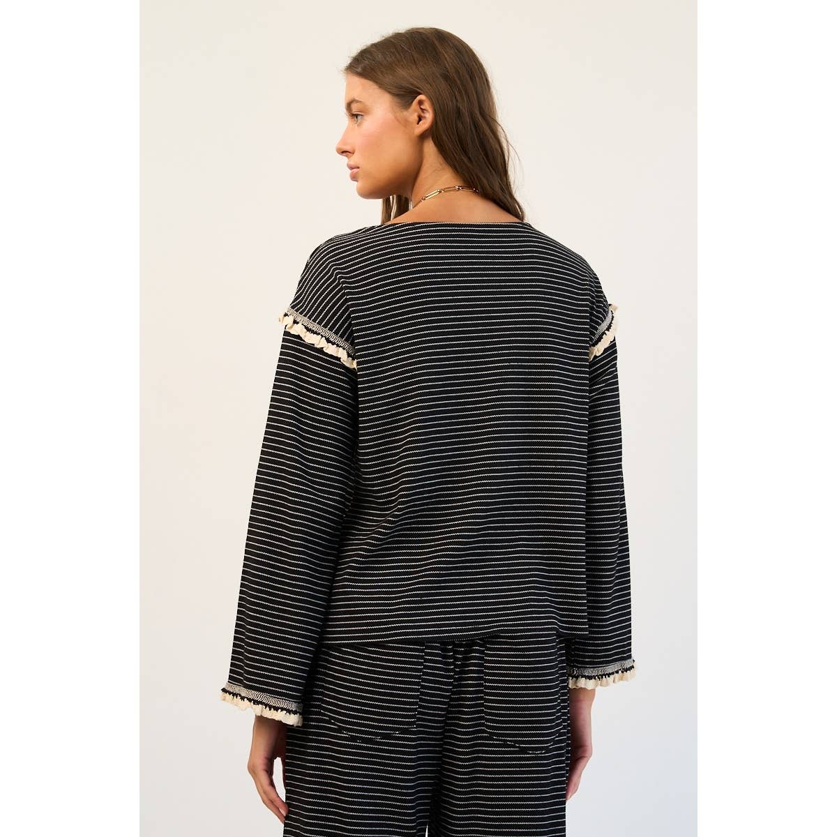 The GREii - Striped Ruffle Knit Long Sleeve