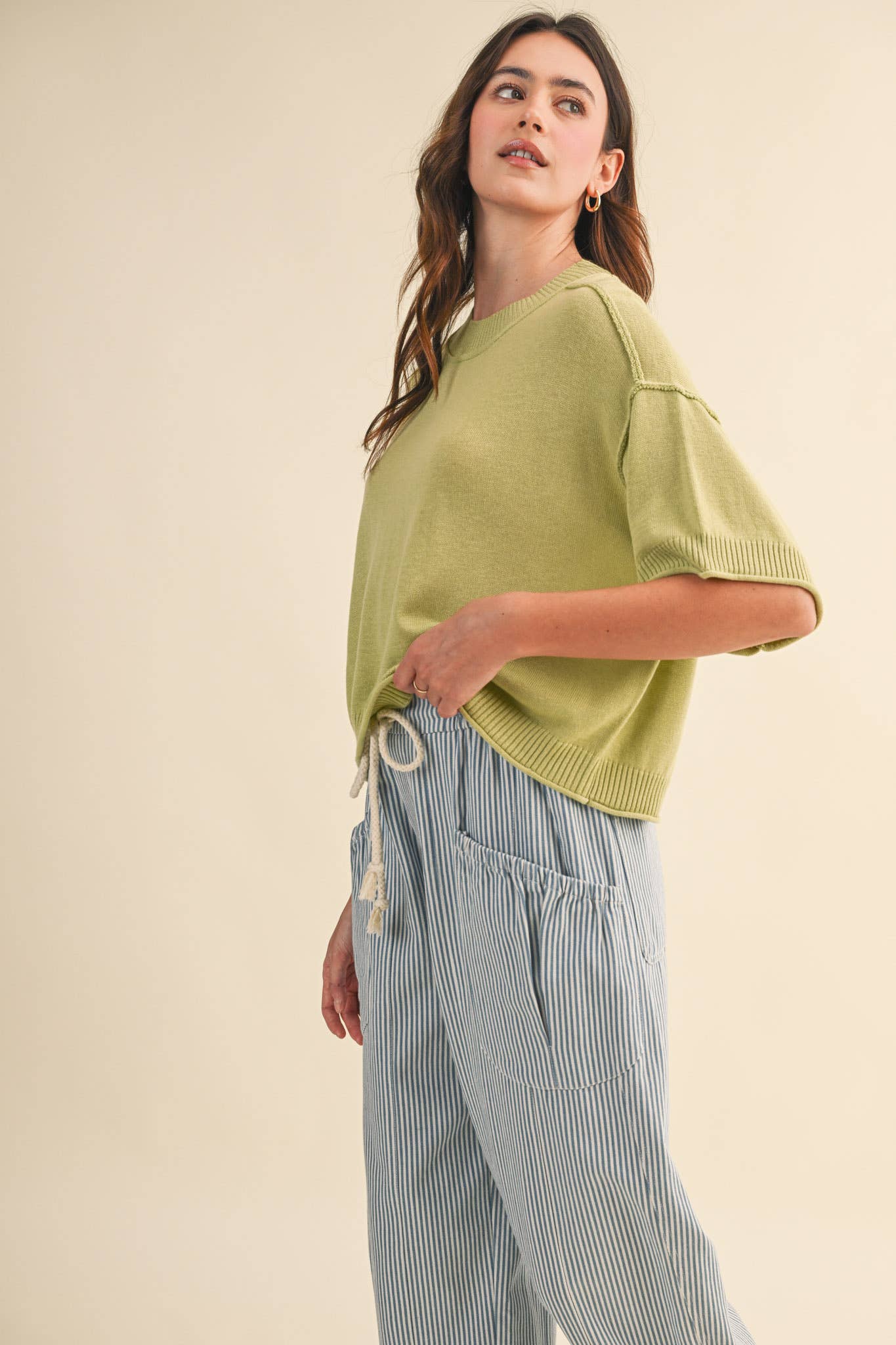 pineapple color short sleeve sweater