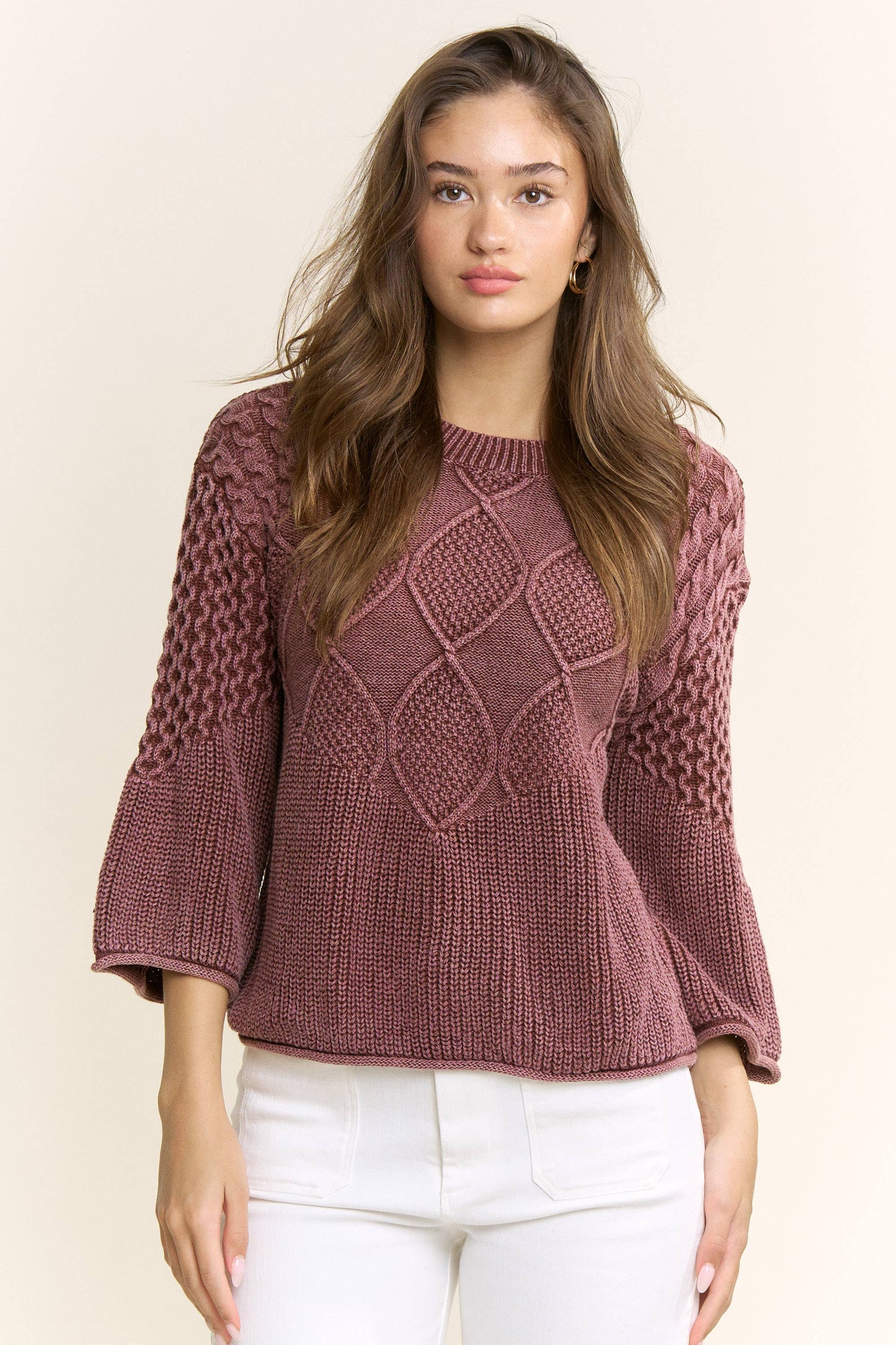 SA00122T - Textured Pattern Washed Casual Sweater