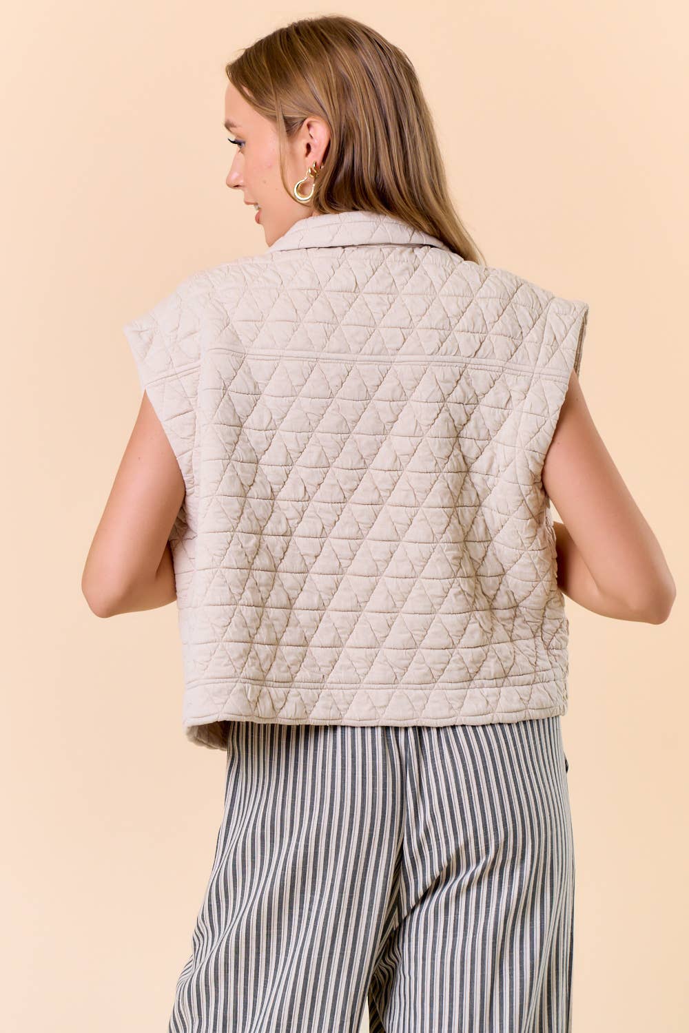 QUILTED POINT COLLAR FLAP PATCHED POCKET VEST - 10626J-1