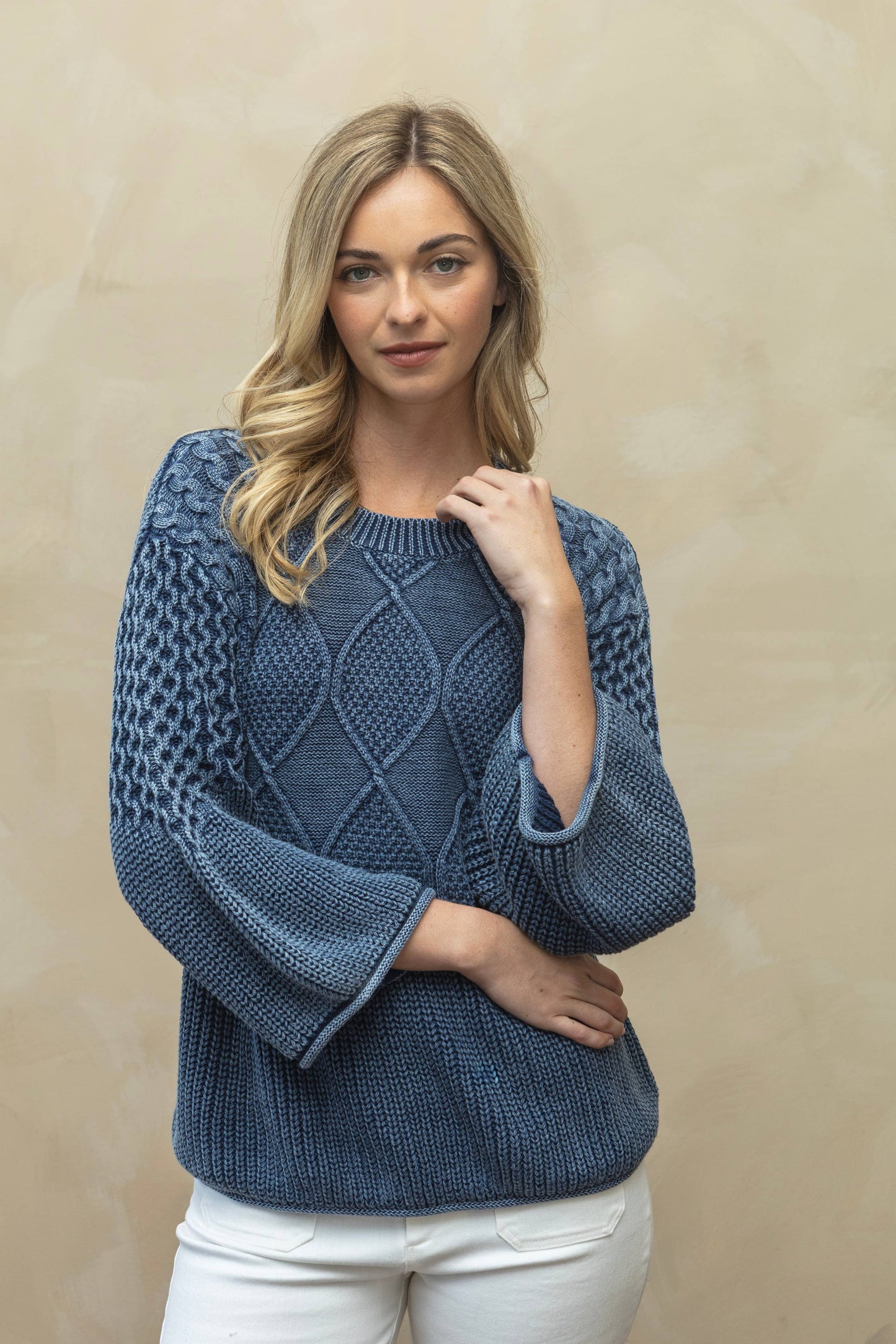 SA00122T - Textured Pattern Washed Casual Sweater