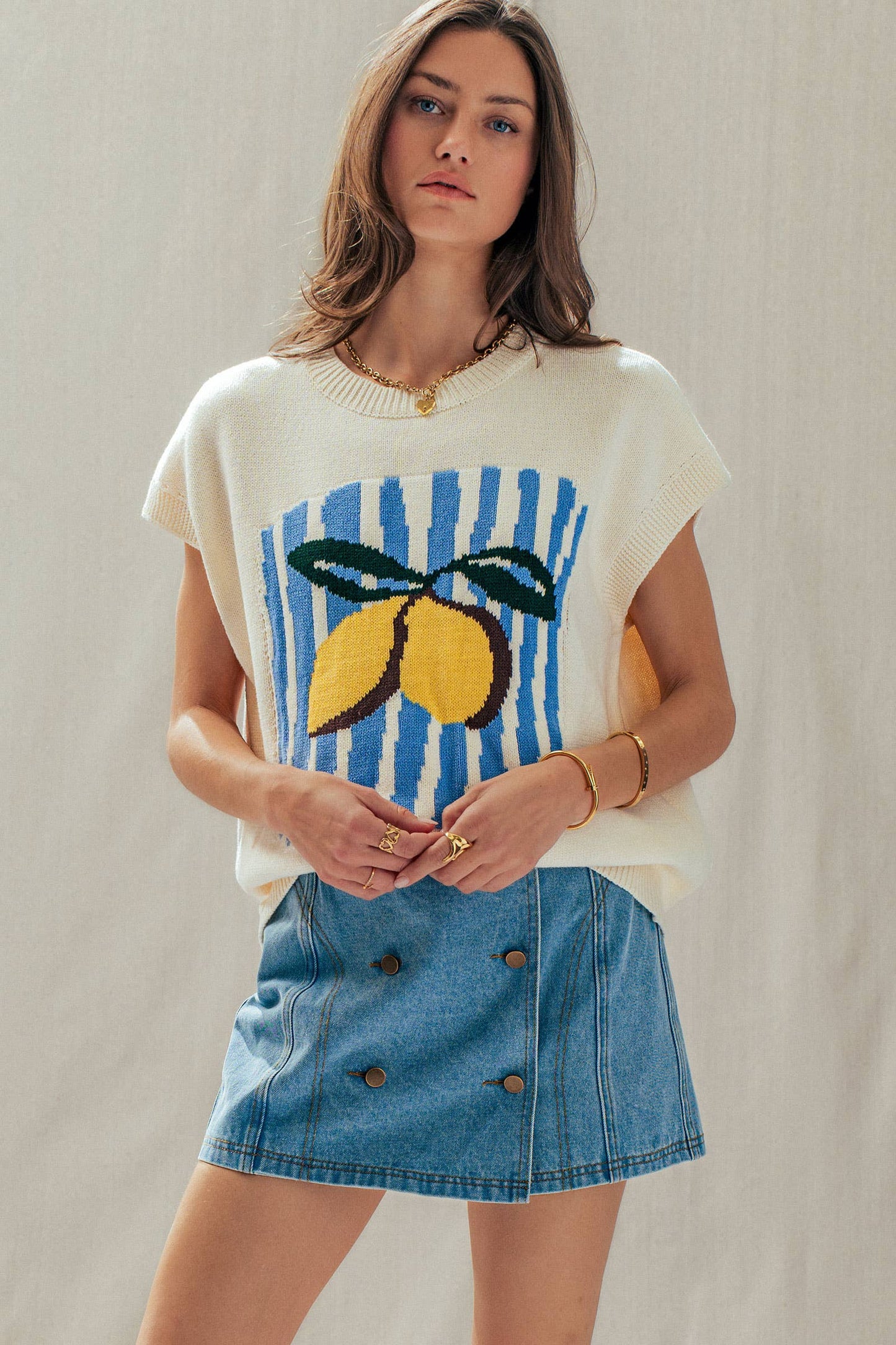 Urban Daizy - Lemon Graphic Knit Vest Citrus Print