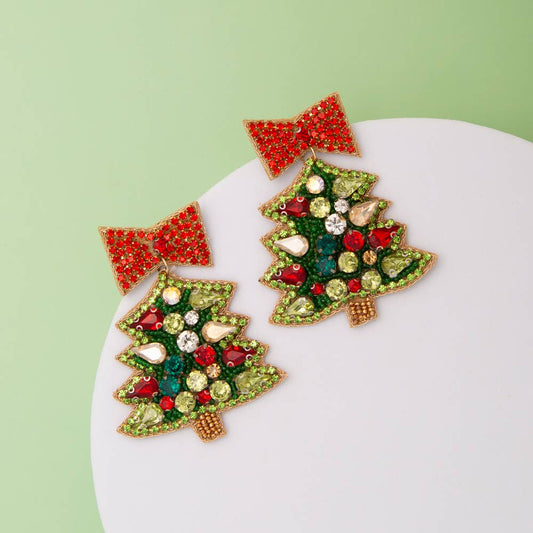 SP Sophia Collection - Jeweled Christmas Tree Beaded Embroidery Earrings