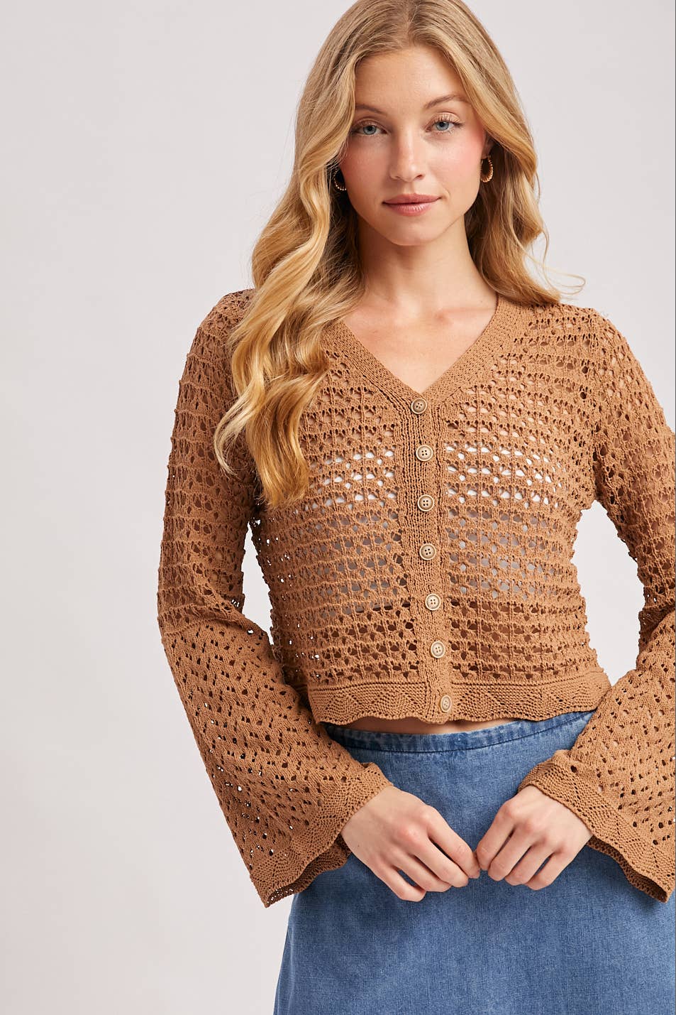 Bluivy - BUTTON DOWN OPEN-KNIT CROCHET CARDIGAN