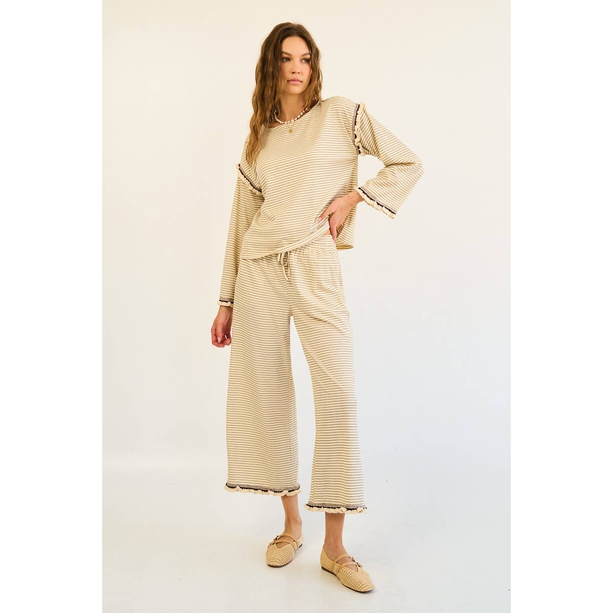 The GREii - Striped Ruffle Edge Pants