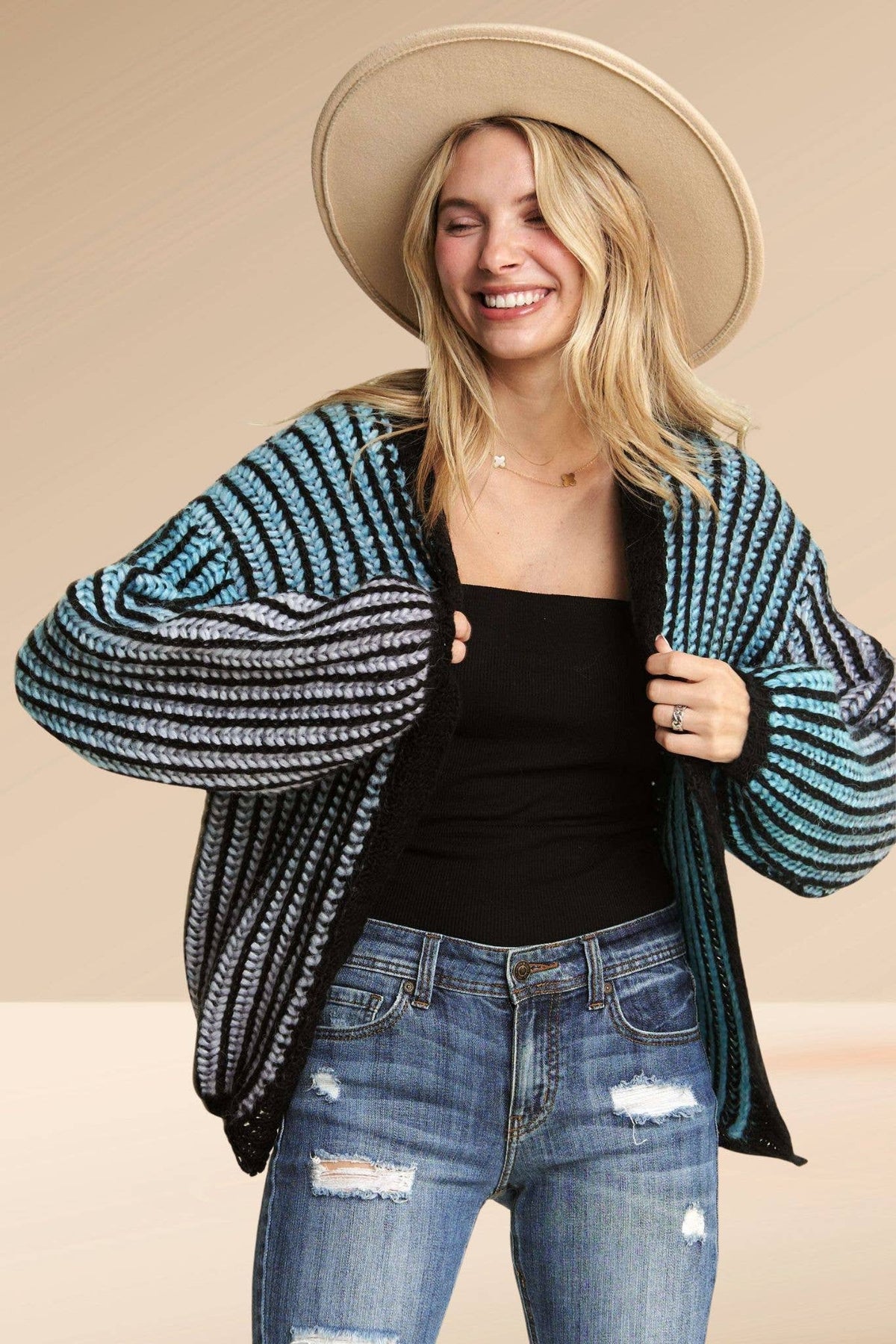 Madelyn - LESW3599- MULTI COLOR OMBRE SWEATER CARDIGAN