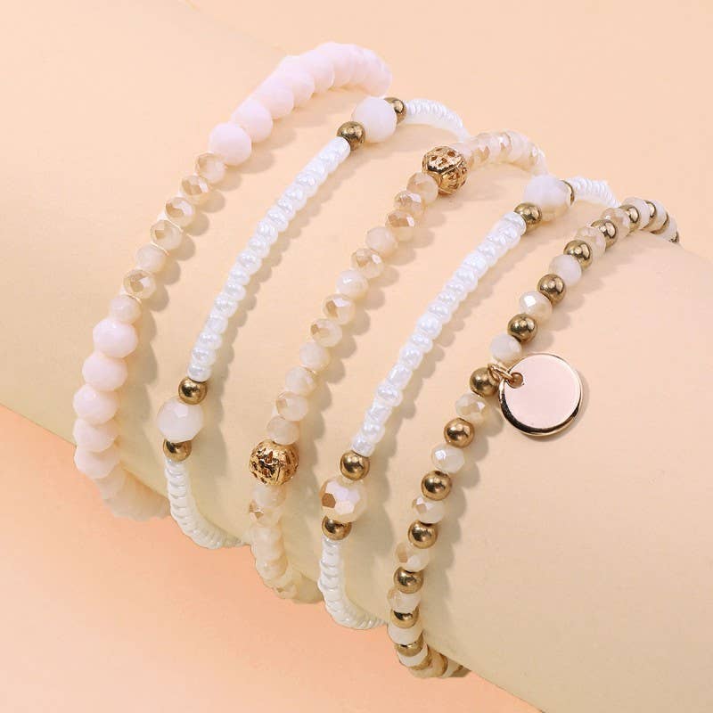 MULTILAYER BEADED CHAIN DISC CHARM BRACELET | 40B5160