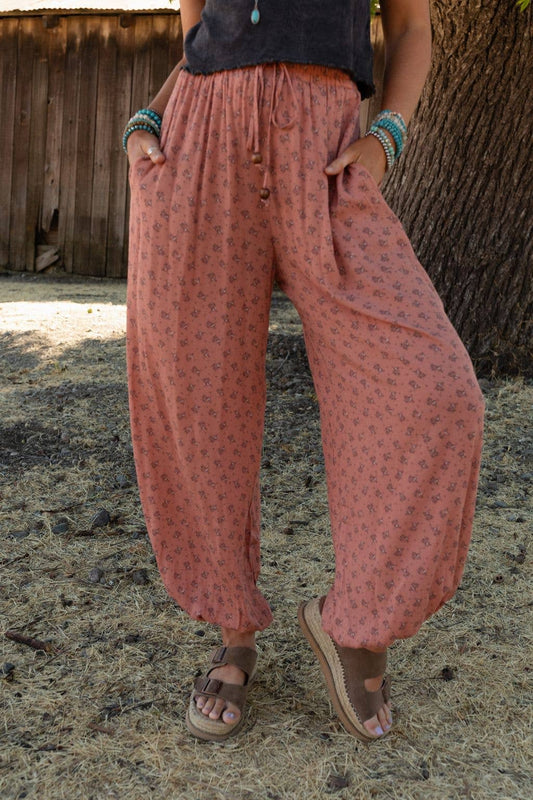 Three Bird Nest - Emberlyn Wide Leg Cinched Pants - Clay